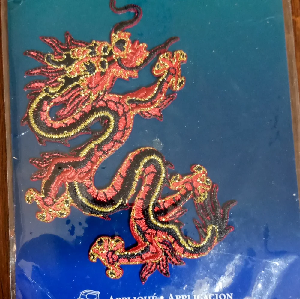 Bundle of 2 Fashion Art Embroidered Red Dragon Applique Iron On Patches